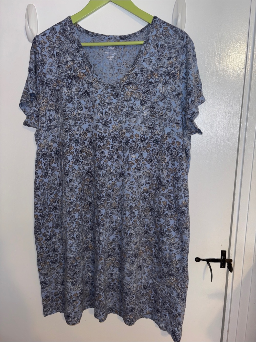 J.Jill Women’s Short Sleeve V-Neck Floral Dress in Light Blue